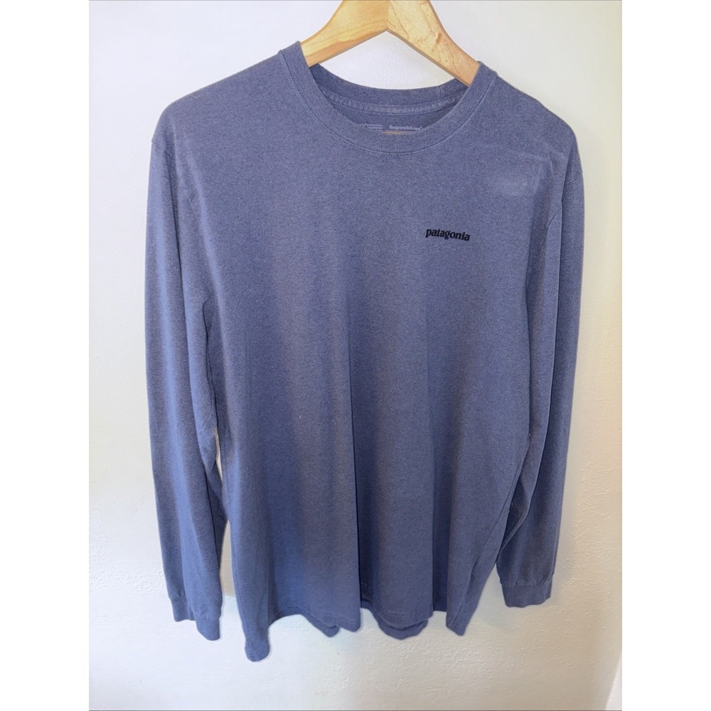 Patagonia Mens Large Blue Gray Buffalo Bison Responsibili-Tee Long Sleeve Shirt